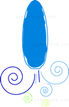 stylized blue surfboard with colored vortices in its wake